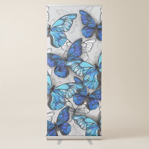 Composition of White and Blue Butterflies Retractable Banner