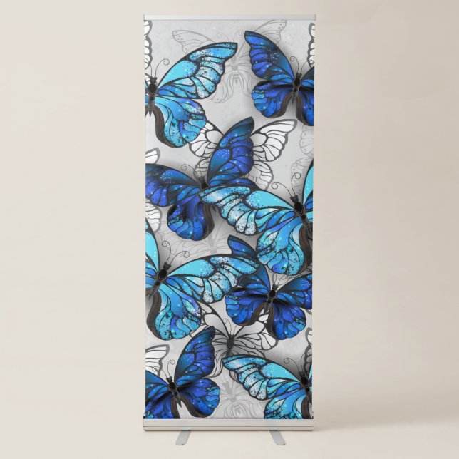 Composition of White and Blue Butterflies Retractable Banner (Front)