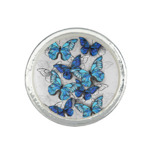 Composition of White and Blue Butterflies Ring