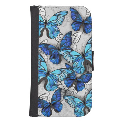 Composition of White and Blue Butterflies Galaxy S4 Wallet Case
