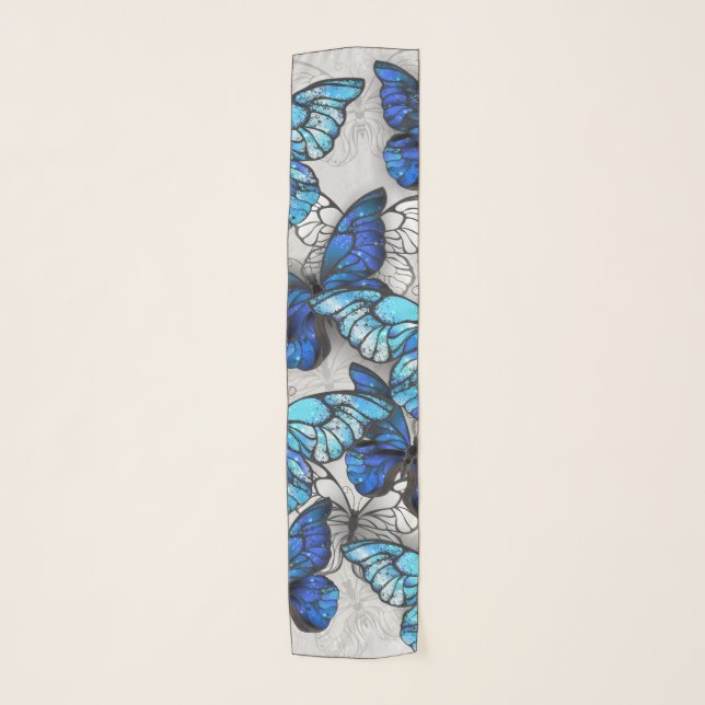 Composition of White and Blue Butterflies Scarf (Front)