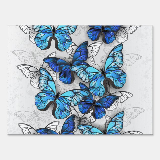 Composition of White and Blue Butterflies Sign (Front)