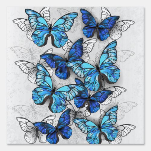 Composition of White and Blue Butterflies Sign