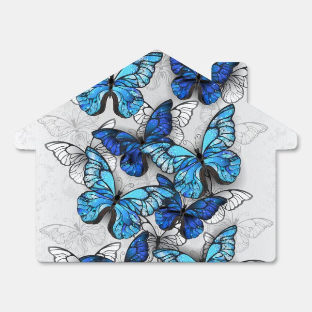 Composition of White and Blue Butterflies Sign (Front)