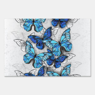 Composition of White and Blue Butterflies Sign