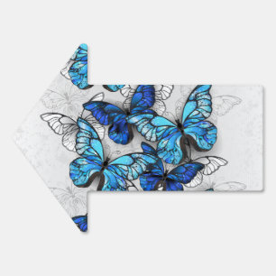 Composition of White and Blue Butterflies Sign