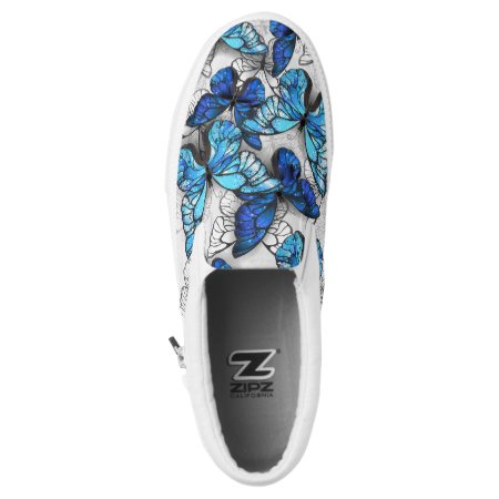 Composition Of White And Blue Butterflies Slip-on Sneakers