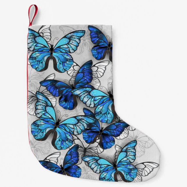 Composition of White and Blue Butterflies Small Christmas Stocking (Front)
