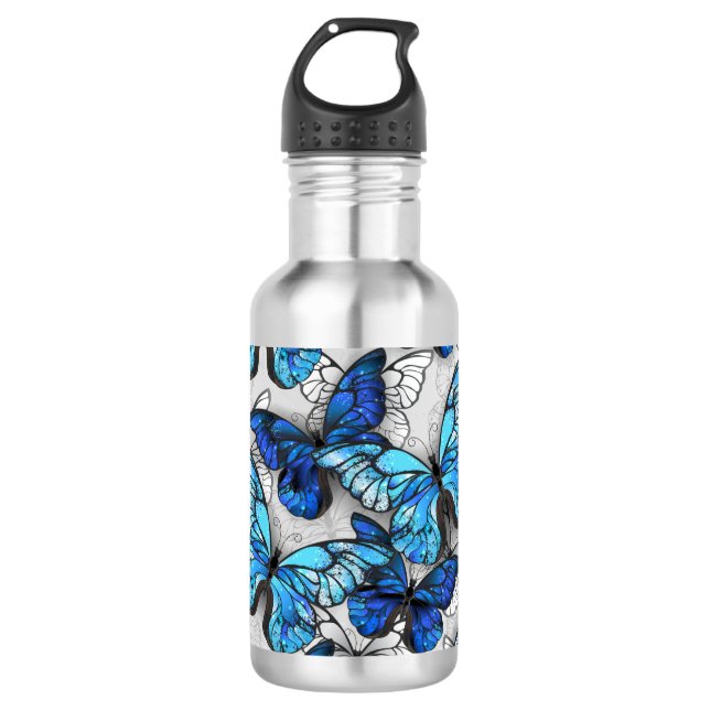 Composition of White and Blue Butterflies Stainless Steel Water Bottle (Front)