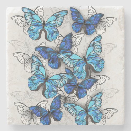 Composition of White and Blue Butterflies Stone Coaster