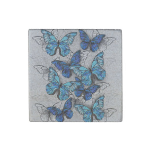 Composition of White and Blue Butterflies Stone Magnet