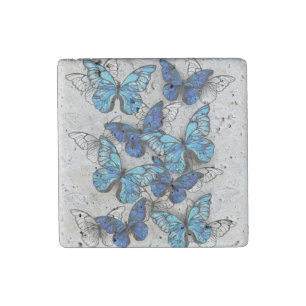 Composition of White and Blue Butterflies Stone Magnet