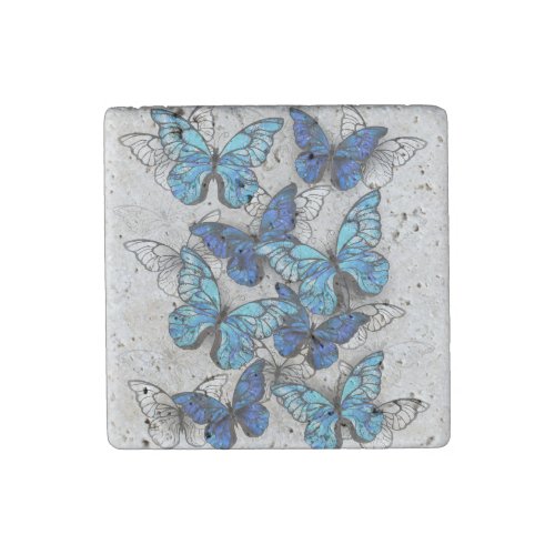 Composition of White and Blue Butterflies Stone Magnet
