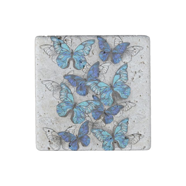 Composition of White and Blue Butterflies Stone Magnet (Front)