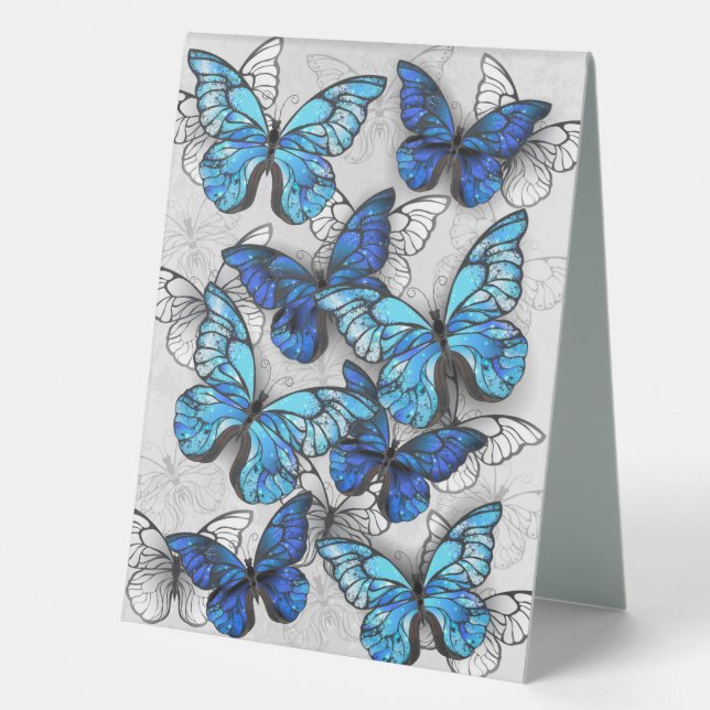 Composition of White and Blue Butterflies Table Tent (Front)