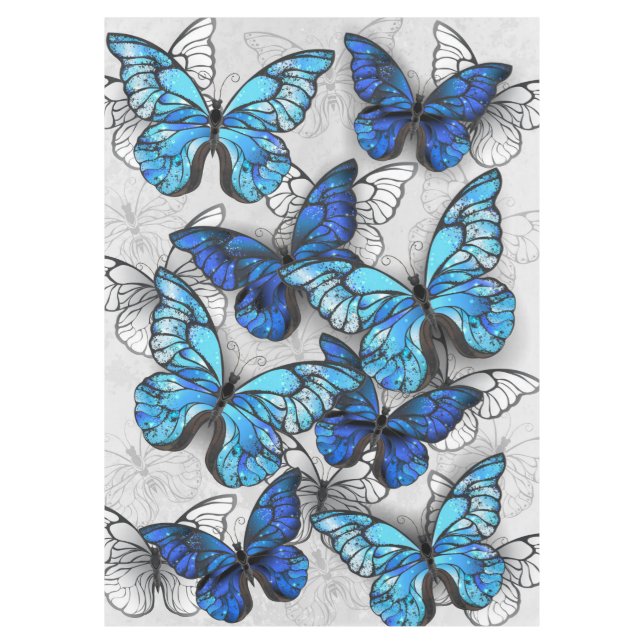 Composition of White and Blue Butterflies Tablecloth (Front)