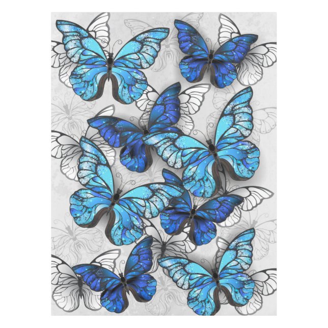 Composition of White and Blue Butterflies Tablecloth (Front)