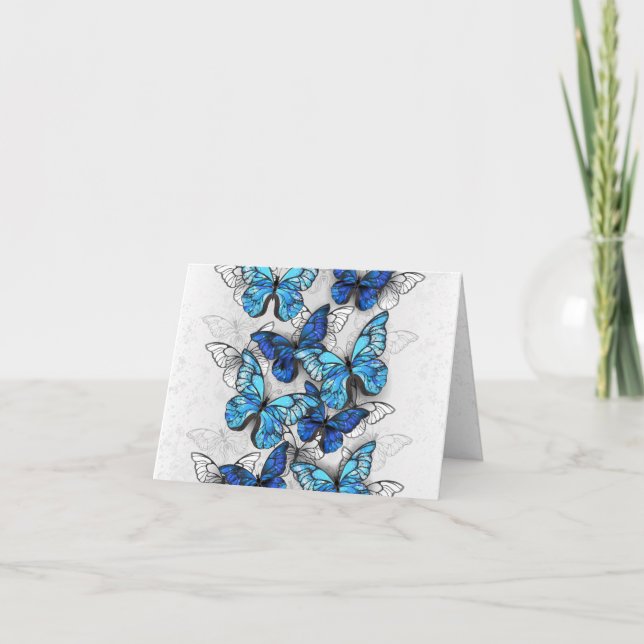 Composition of White and Blue Butterflies Thank You Card (Front)