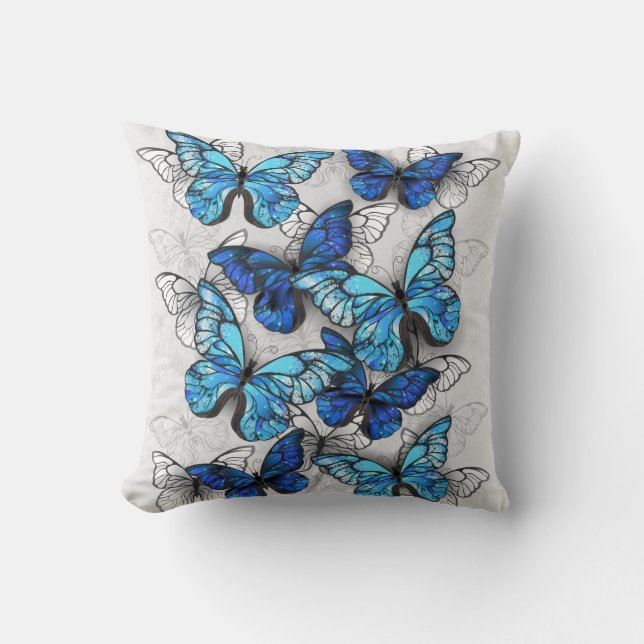 Composition of White and Blue Butterflies Throw Pillow (Front)