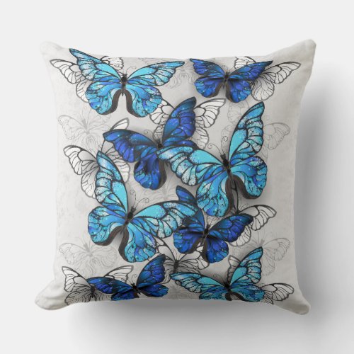 Composition of White and Blue Butterflies Throw Pillow