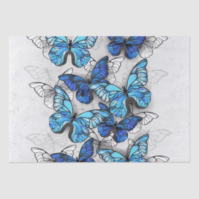 Composition of White and Blue Butterflies Tissue Paper (Front)