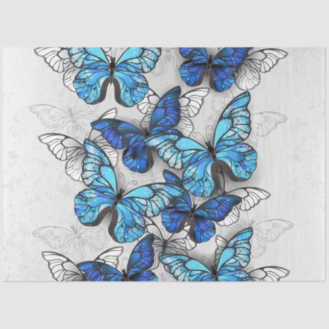 Composition of White and Blue Butterflies Tissue Paper (Front)