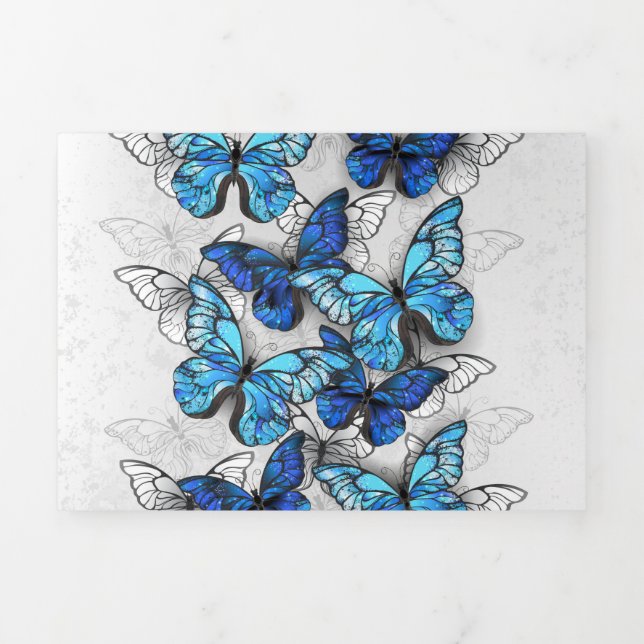 Composition of White and Blue Butterflies Tri-Fold Invitation (Cover)