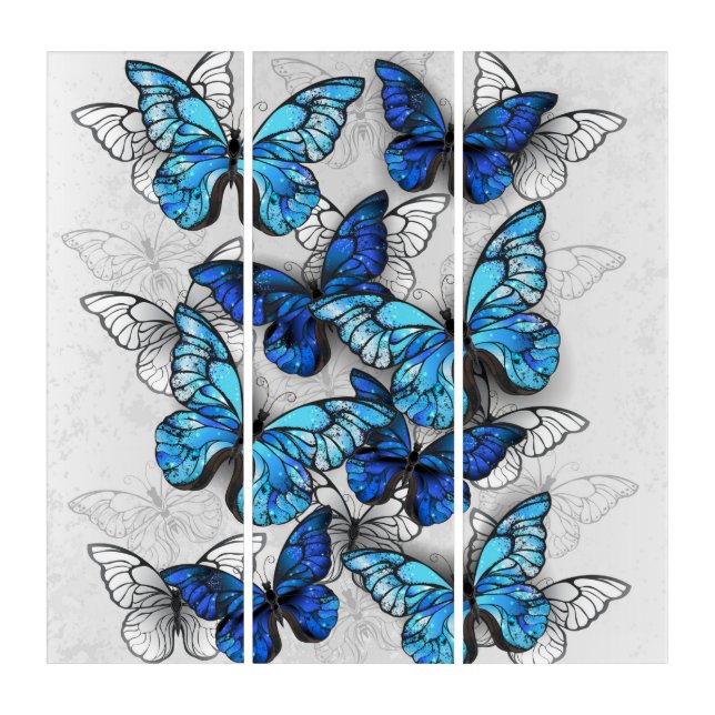 Composition of White and Blue Butterflies Triptych (Front)