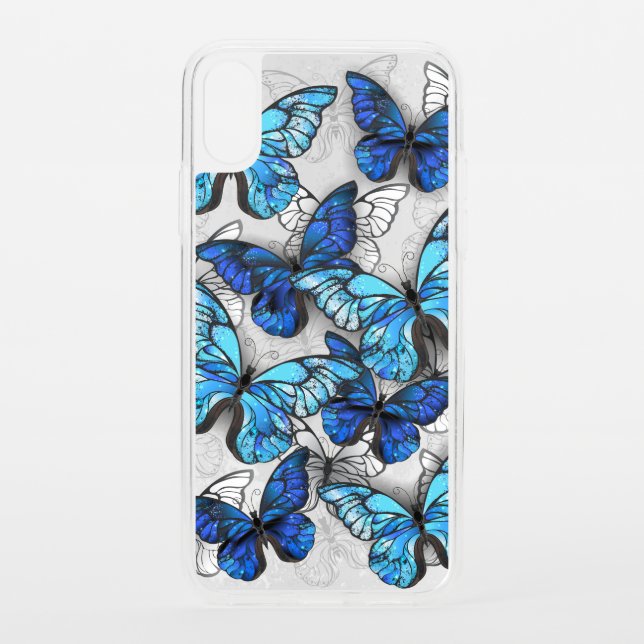 Composition of White and Blue Butterflies Uncommon iPhone Case (Back)