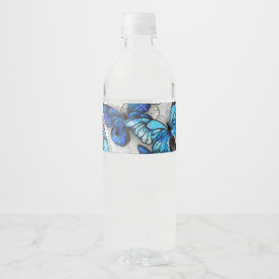 Composition of White and Blue Butterflies Water Bottle Label