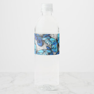 Composition of White and Blue Butterflies Water Bottle Label