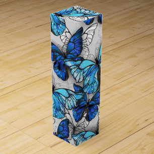 Composition of White and Blue Butterflies Wine Box