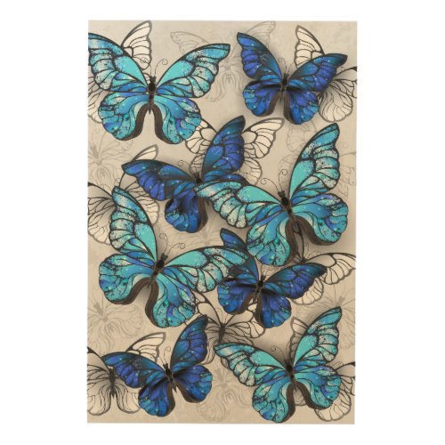 Composition of White and Blue Butterflies Wood Wall Art