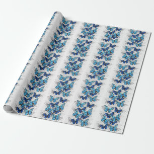 Composition of White and Blue Butterflies Wrapping Paper