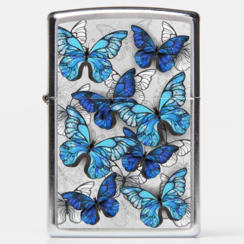 Composition of White and Blue Butterflies Zippo Lighter