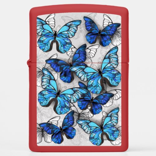 Composition of White and Blue Butterflies Zippo Lighter