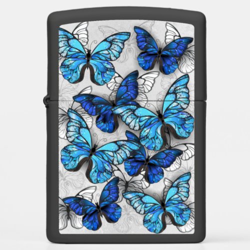 Composition of White and Blue Butterflies Zippo Lighter
