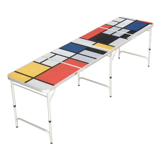Composition Red, Yellow, Blue, Black, Mondrian Beer Pong Table (Angled)