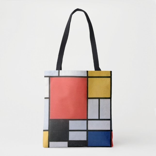 Composition Red, Yellow, Blue, Black, Mondrian Tote Bag (Front)