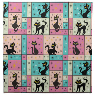 Composition with 5 Black Cats Cloth Napkin