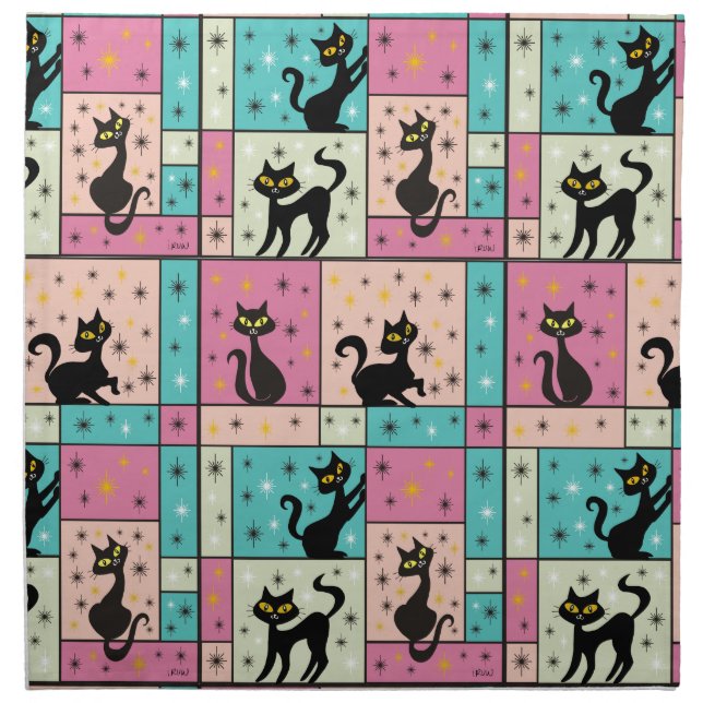 Composition with 5 Black Cats Cloth Napkin (Front)