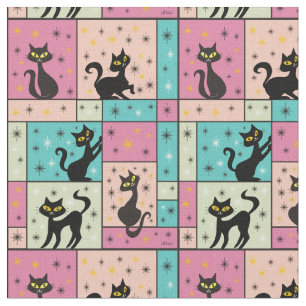 Composition with 5 Black Cats Fabric