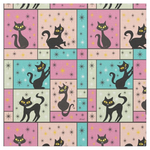 Composition with 5 Black Cats Fabric