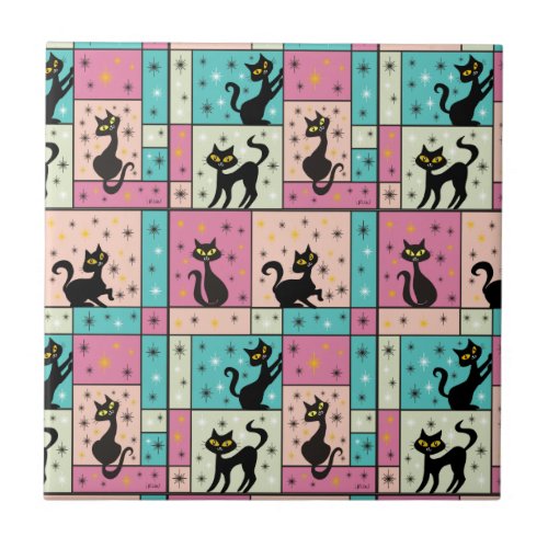 Composition with 5 Black Cats Tile