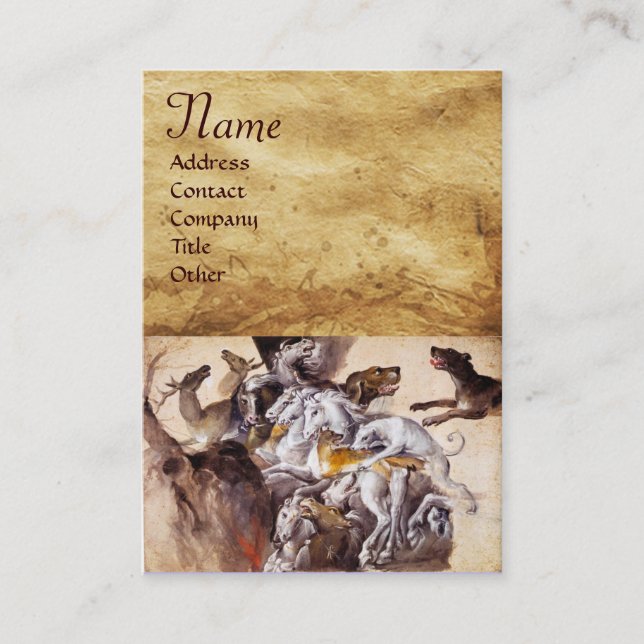 COMPOSITION WITH ANIMALS,REARING HORSES,DEERS,DOGS BUSINESS CARD (Front)