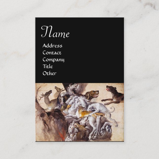 COMPOSITION WITH ANIMALS,REARING HORSES,DEERS,DOGS BUSINESS CARD (Front)