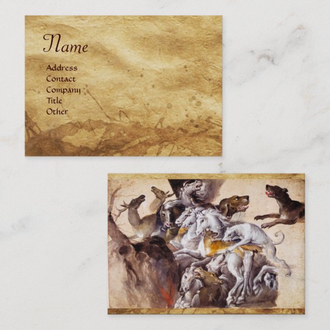 COMPOSITION WITH ANIMALS,REARING HORSES,DEERS,DOGS BUSINESS CARD (Front/Back)