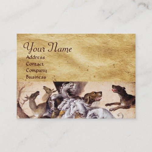 COMPOSITION WITH ANIMALSREARING HORSESDEERSDOGS BUSINESS CARD