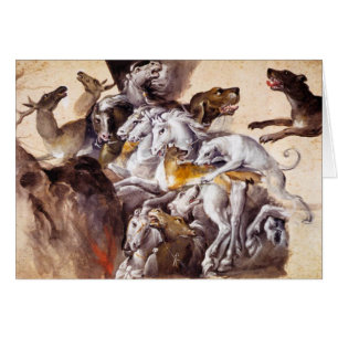 COMPOSITION WITH ANIMALS,REARING HORSES,DEERS,DOGS CARDS