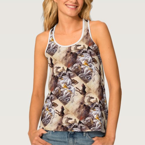 COMPOSITION WITH ANIMALSREARING HORSESDEERSDOGS TANK TOP